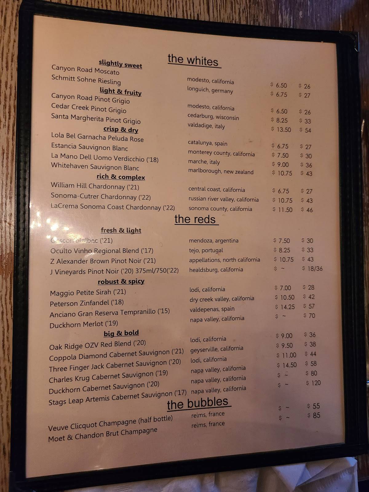 Menu at The Farmstead steakhouse, Cedarburg