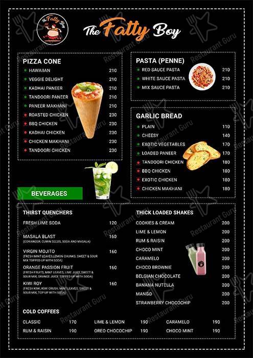 The Fatty Boy menu