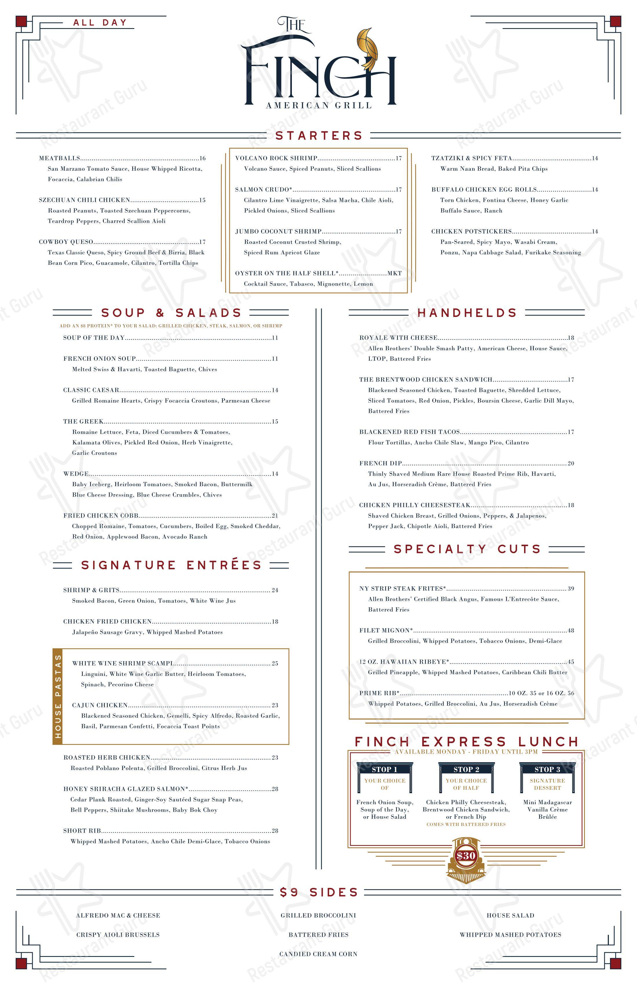 Menu at The Finch restaurant, Nashville