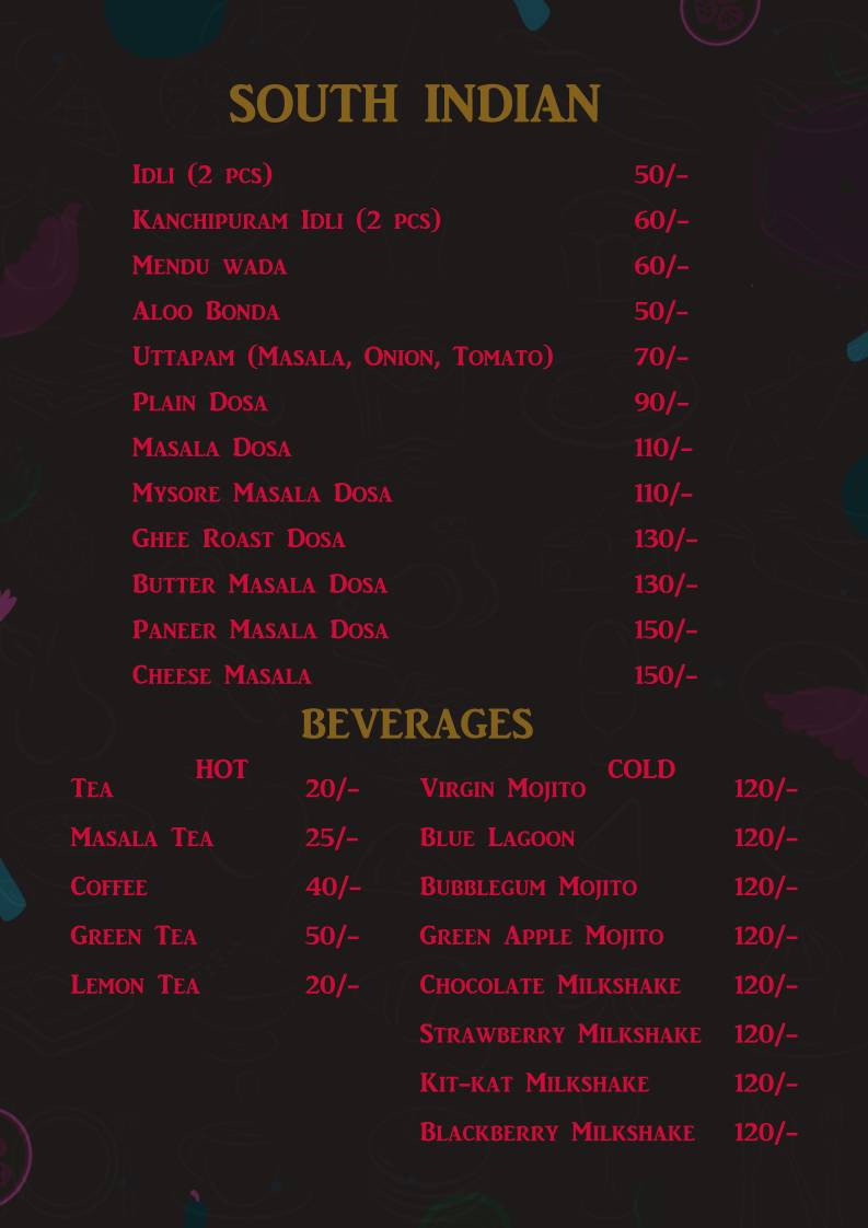 The Garden Cafe & Restaurant (A unit of KVS hospitality) menu