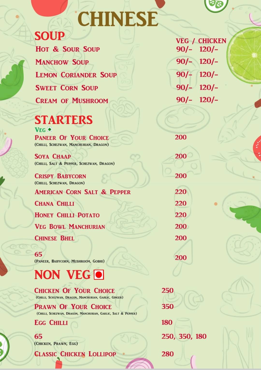 The Garden Cafe & Restaurant (A unit of KVS hospitality) menu