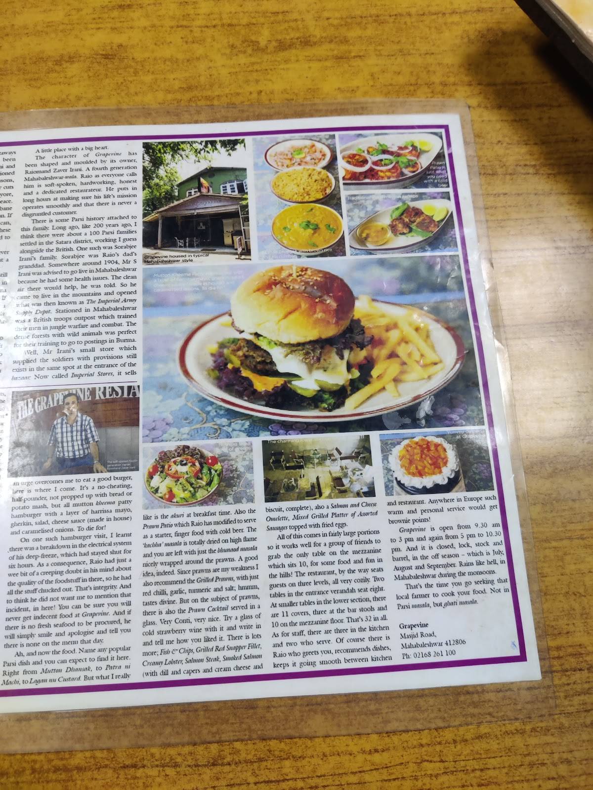 The Grapevine Restaurant menu