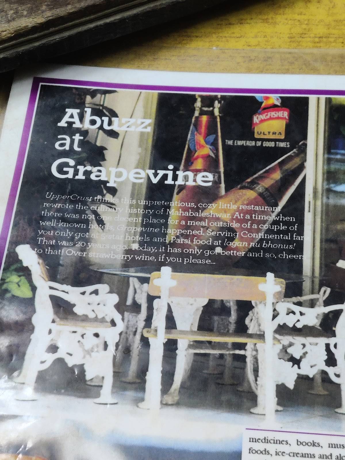 The Grapevine Restaurant menu