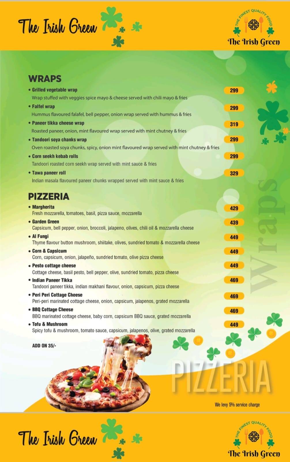 The Irish Green menu