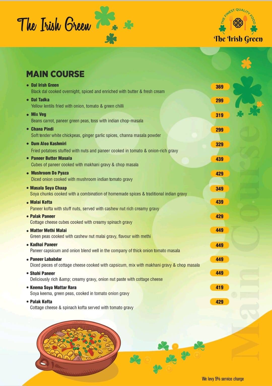 The Irish Green menu