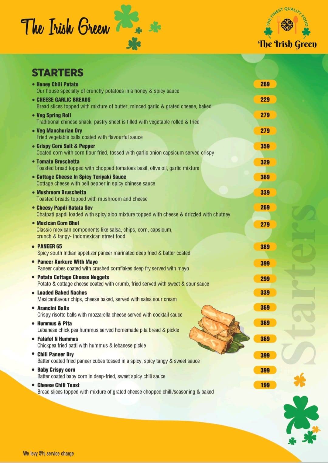 The Irish Green menu