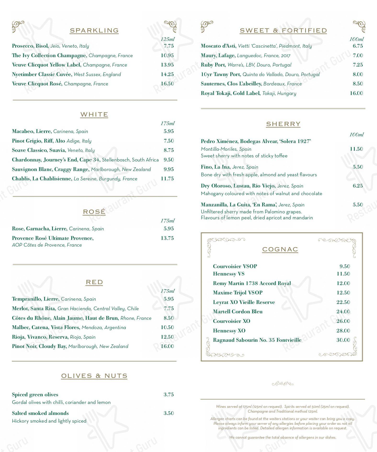 Menu at The Ivy Cobham Garden restaurant, Cobham