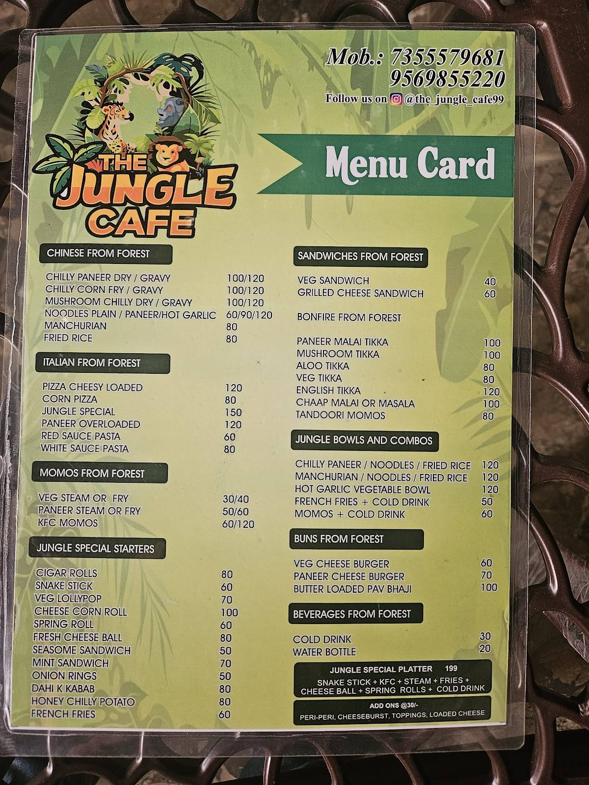 The Jungle Cafe menu