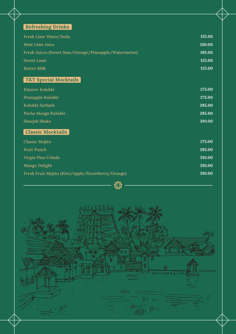 The Kerala Table menu