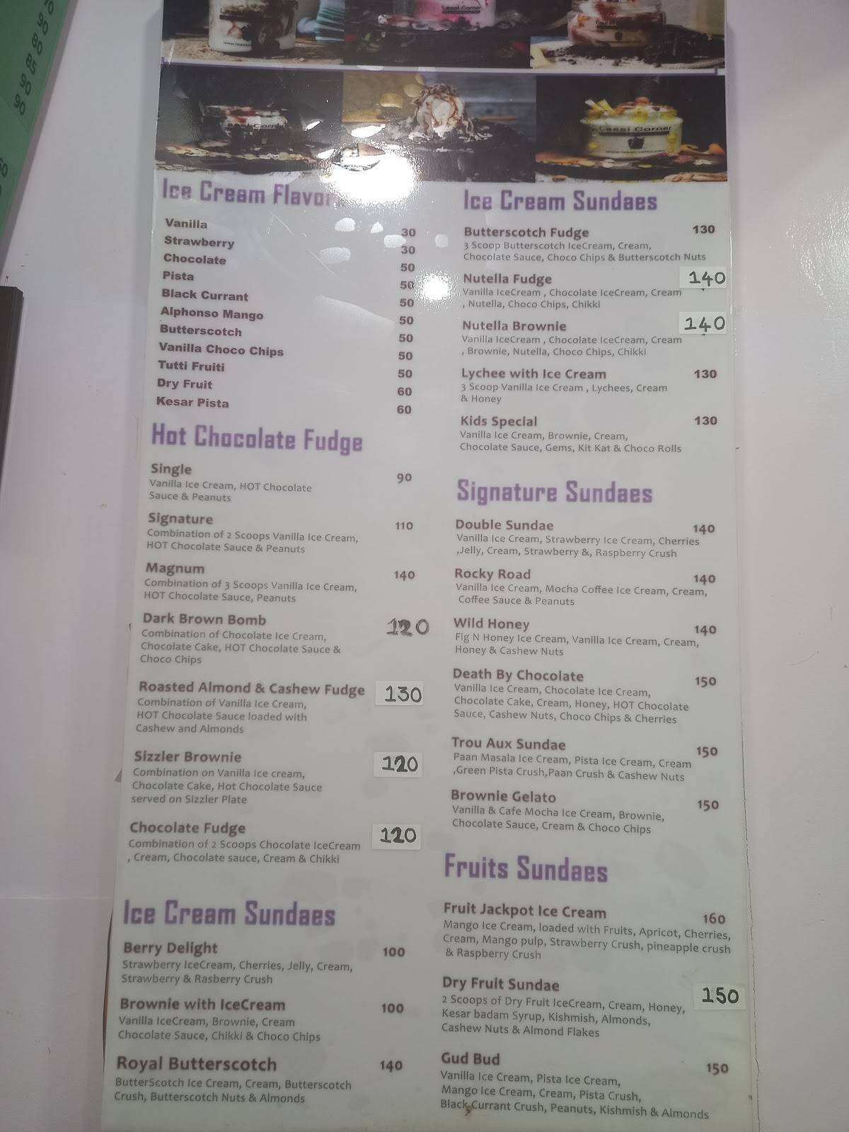 The Lassi Corner menu