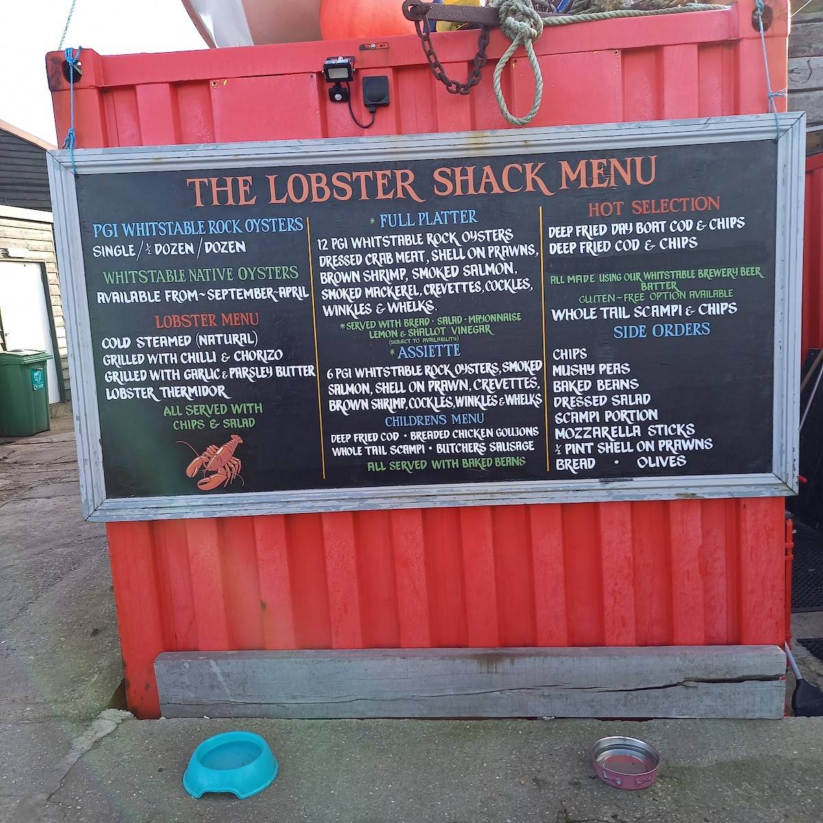 Menu at The Lobster Shack restaurant, Whitstable