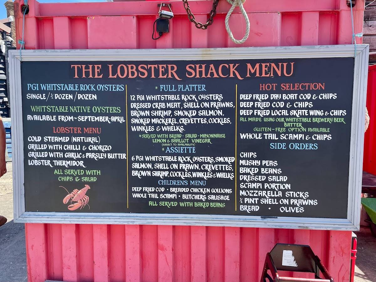 Menu at The Lobster Shack restaurant, Whitstable