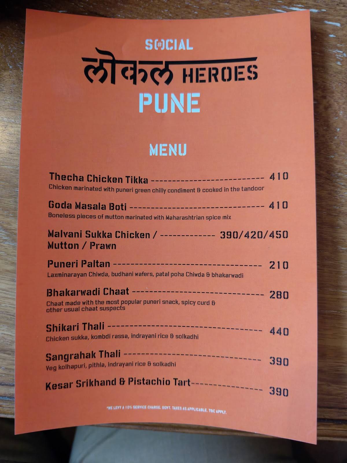 The Mills SOCIAL menu