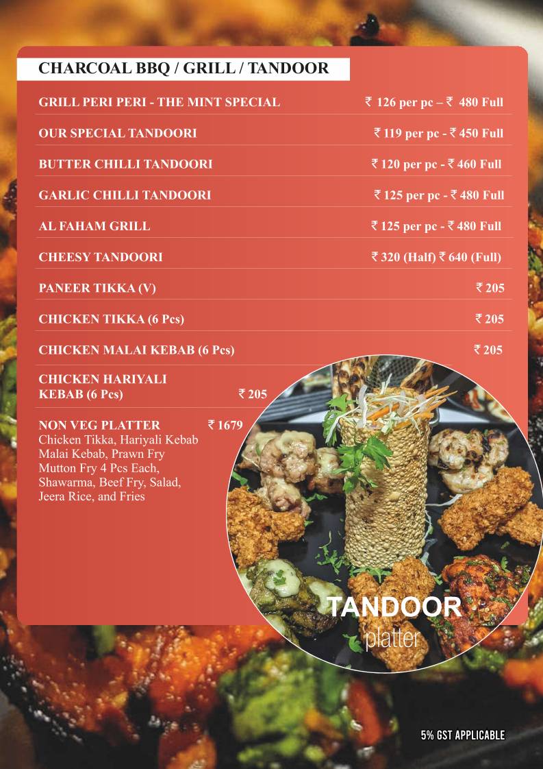 The Mint Max Restaurant menu