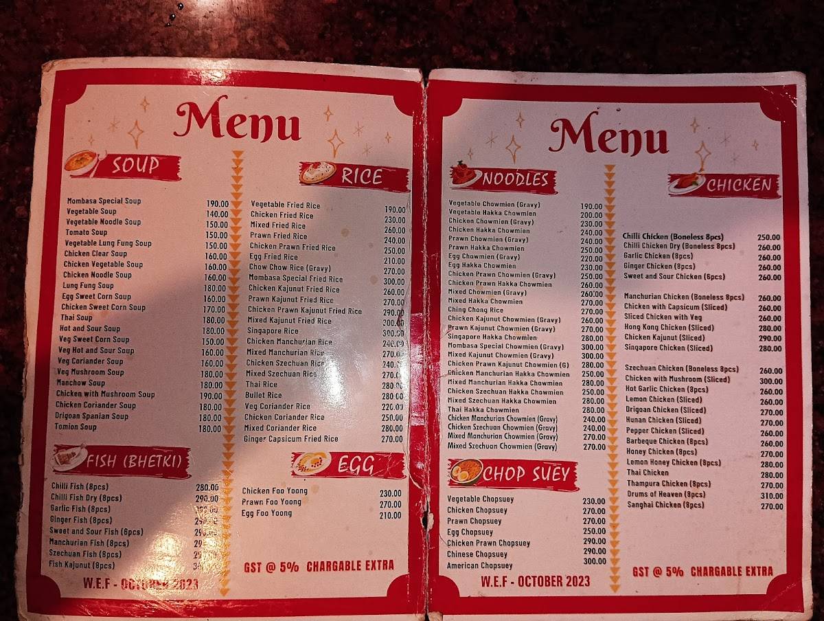 The Mombasa menu