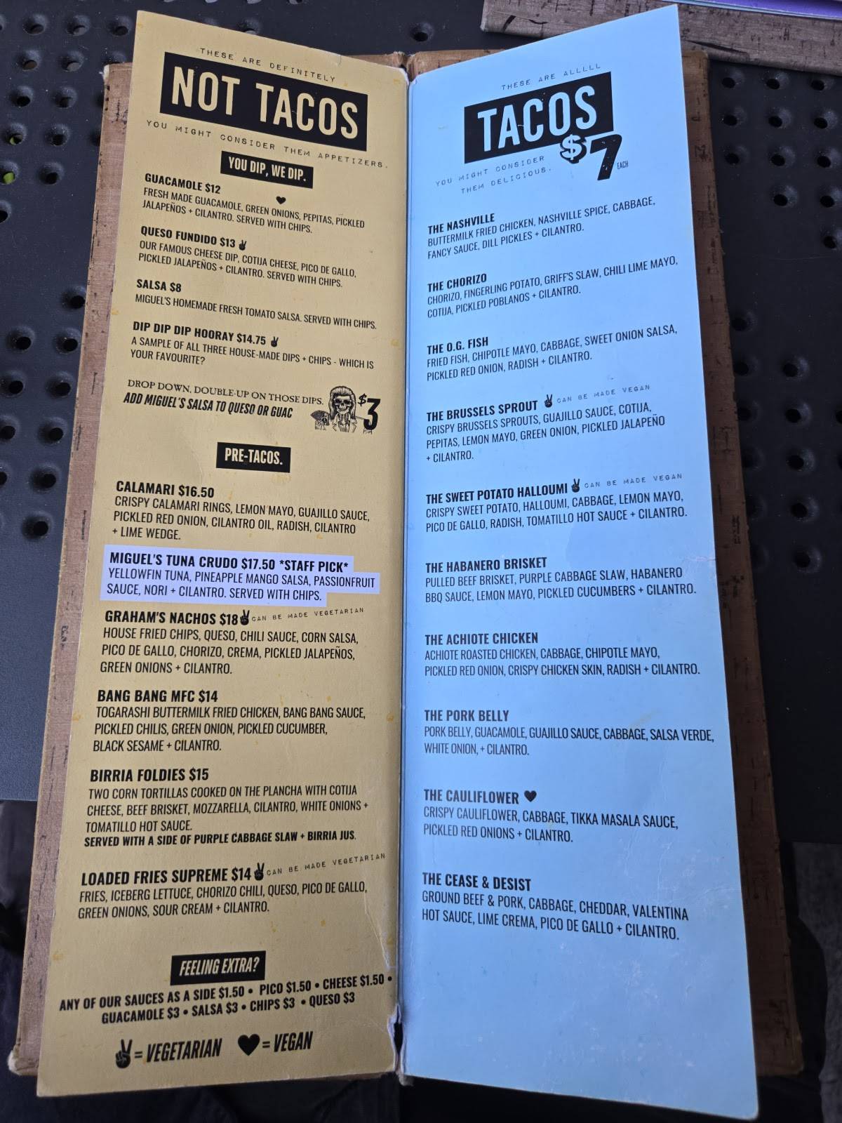 Menu de The Mule Hamilton