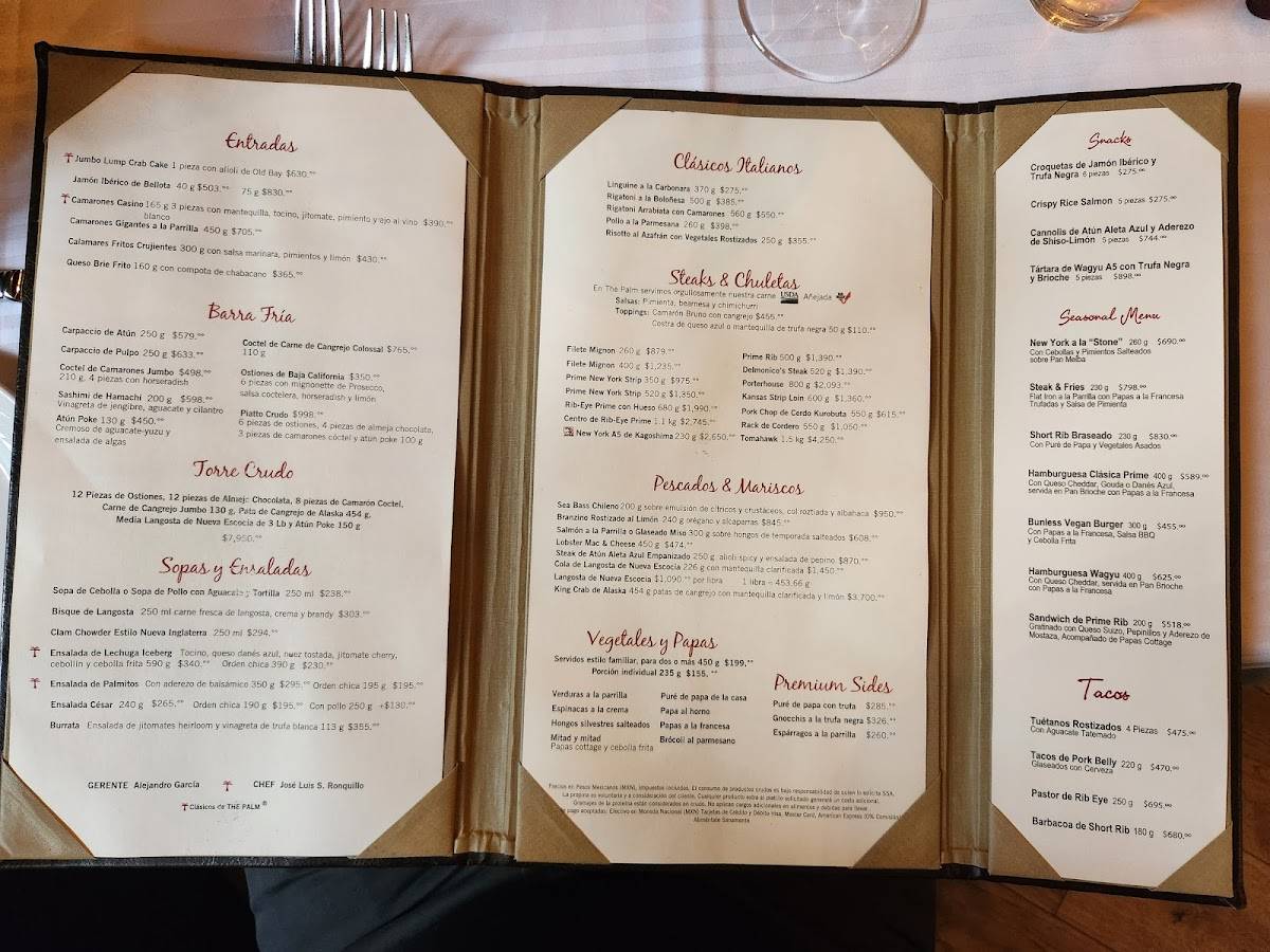 The palm menu discount