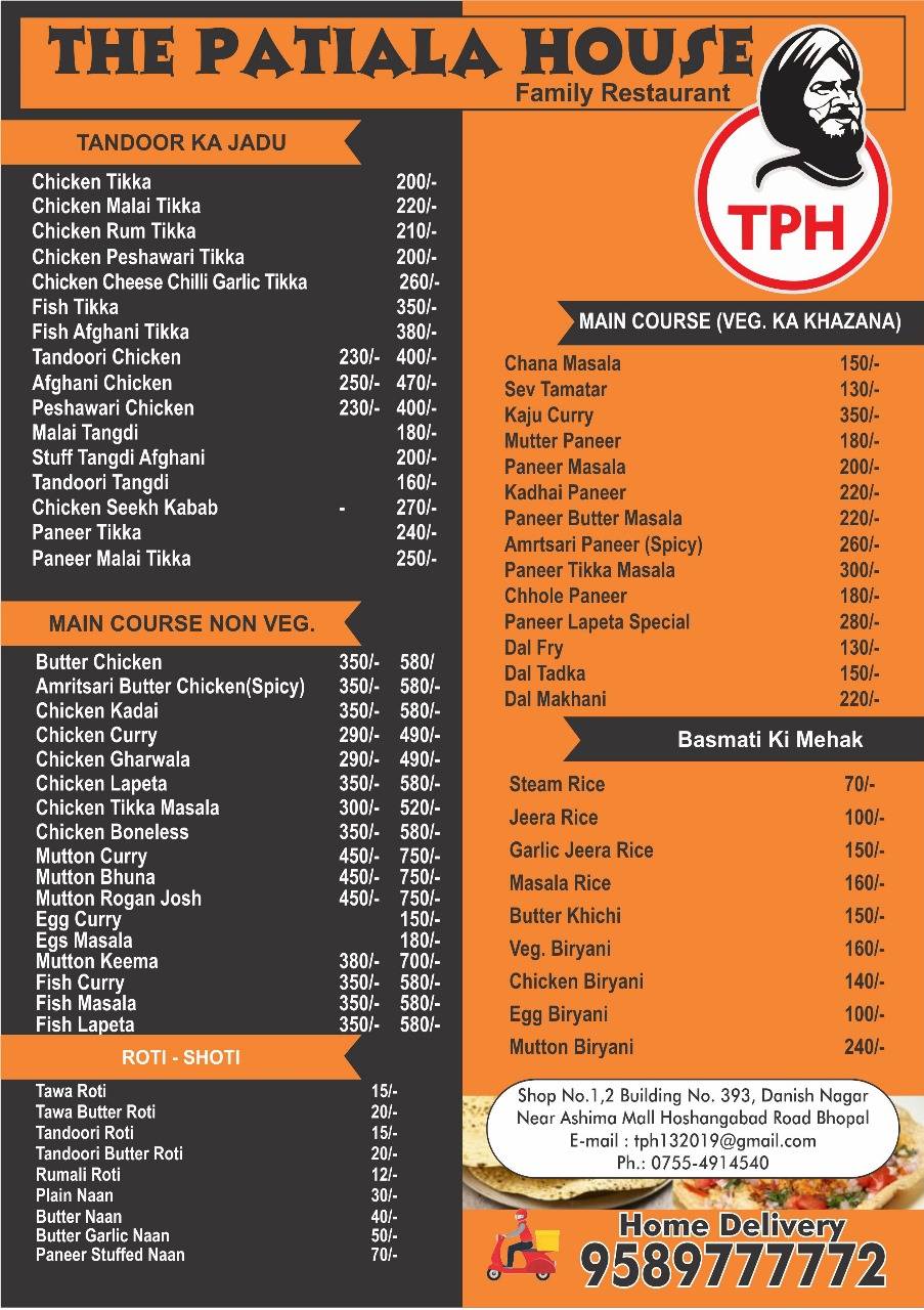 The Patiala house menu