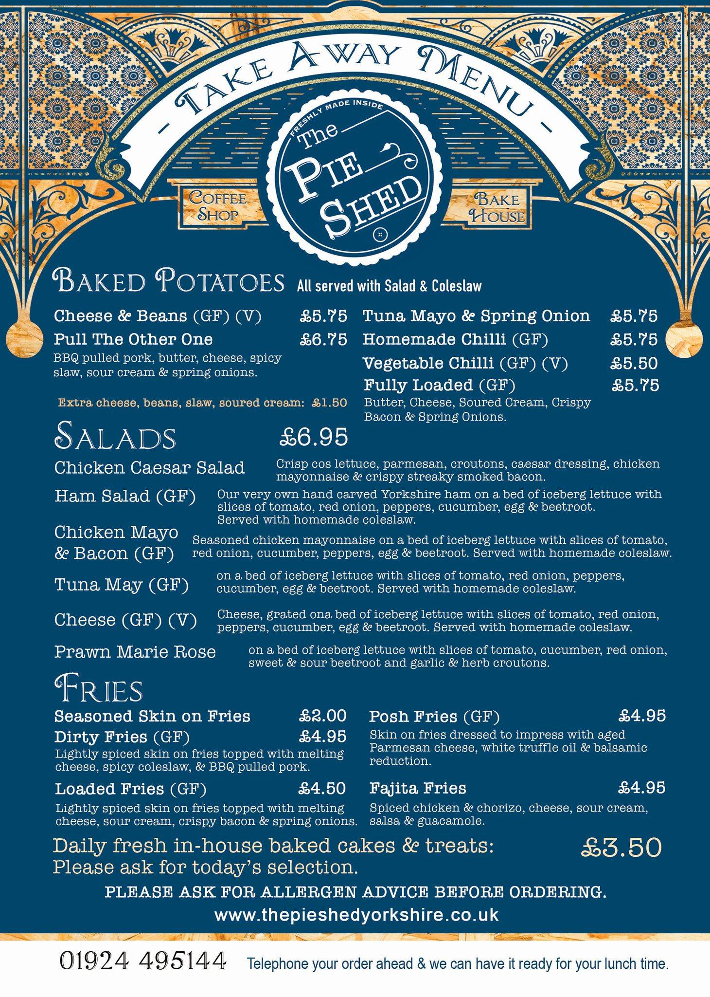 Menu at The Pie Shed Mirfield cafe, Mirfield