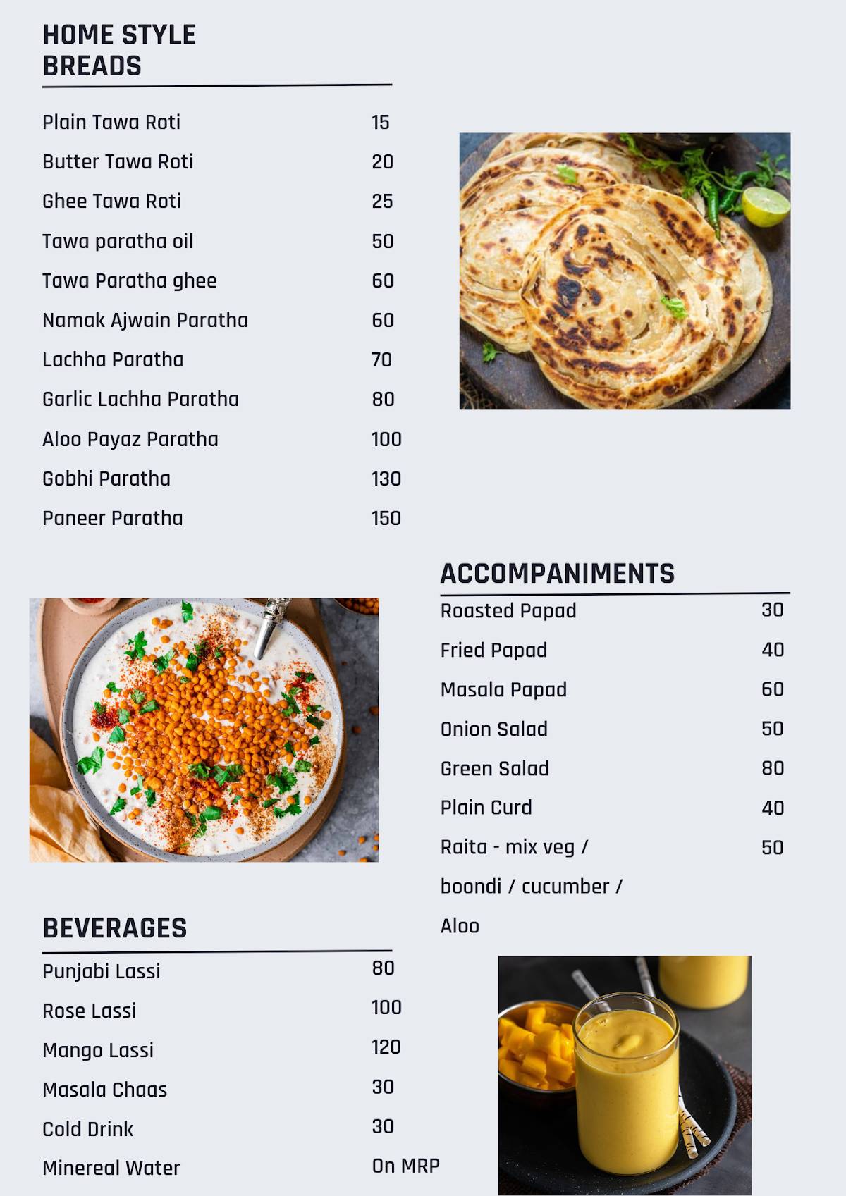 The Red Dot, Bopal menu