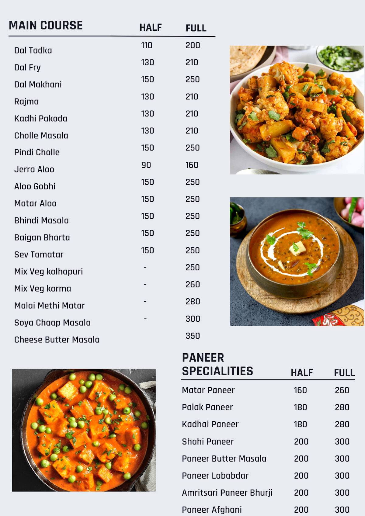 The Red Dot, Bopal menu