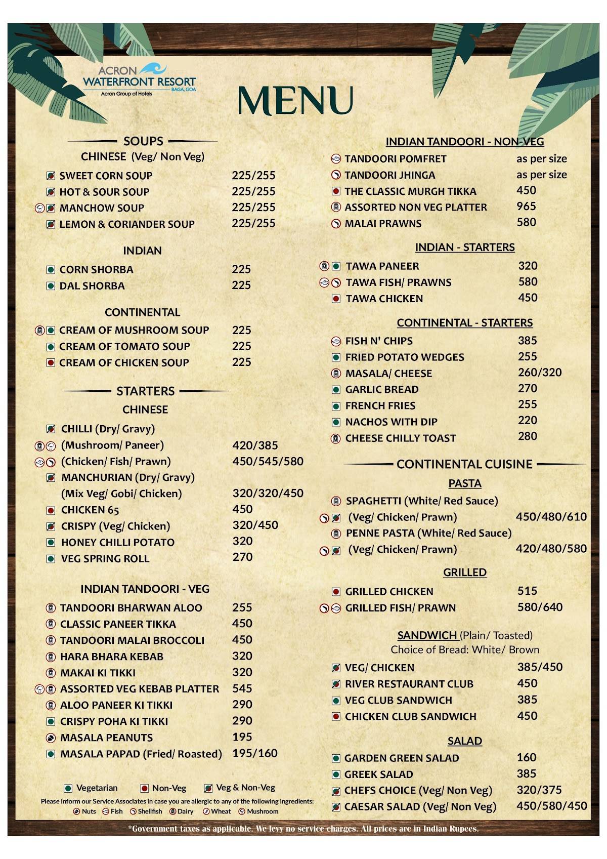 The River Restaurant menu