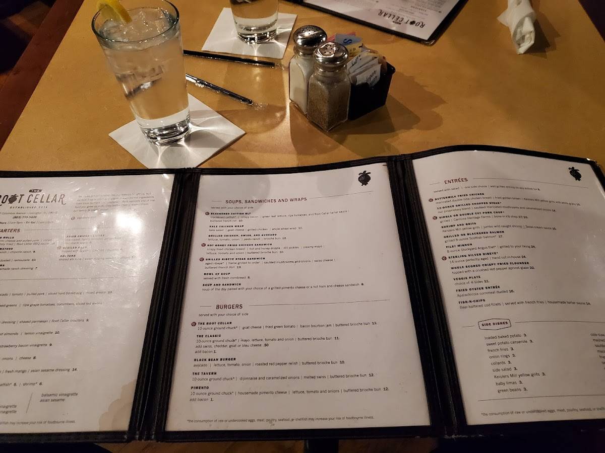 Menu at The Root Cellar restaurant, Lexington