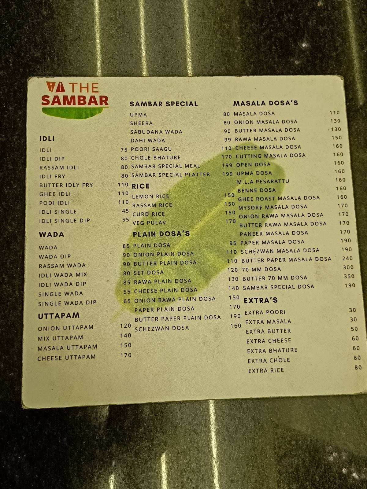 The Sambar menu