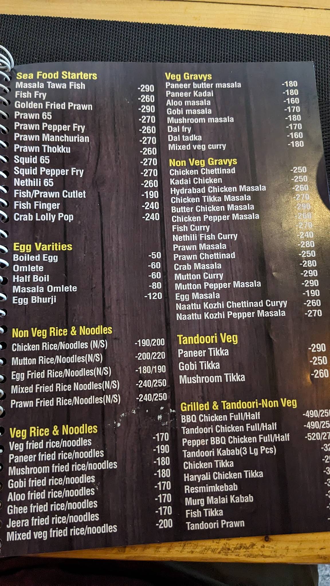 The Samudhra Sea Food Restaurant menu
