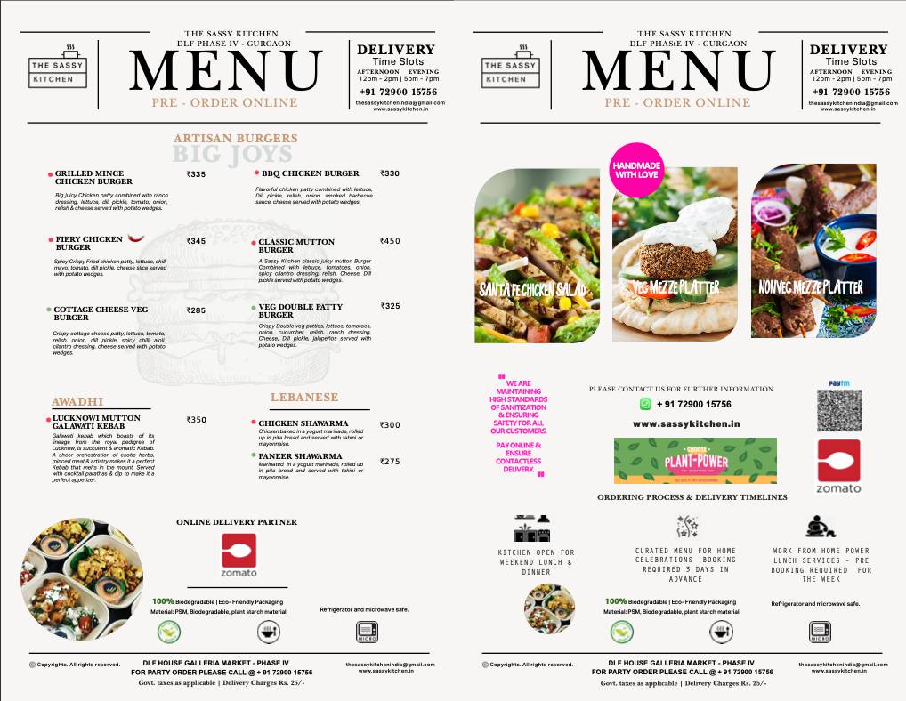 The Sassy Kitchen menu