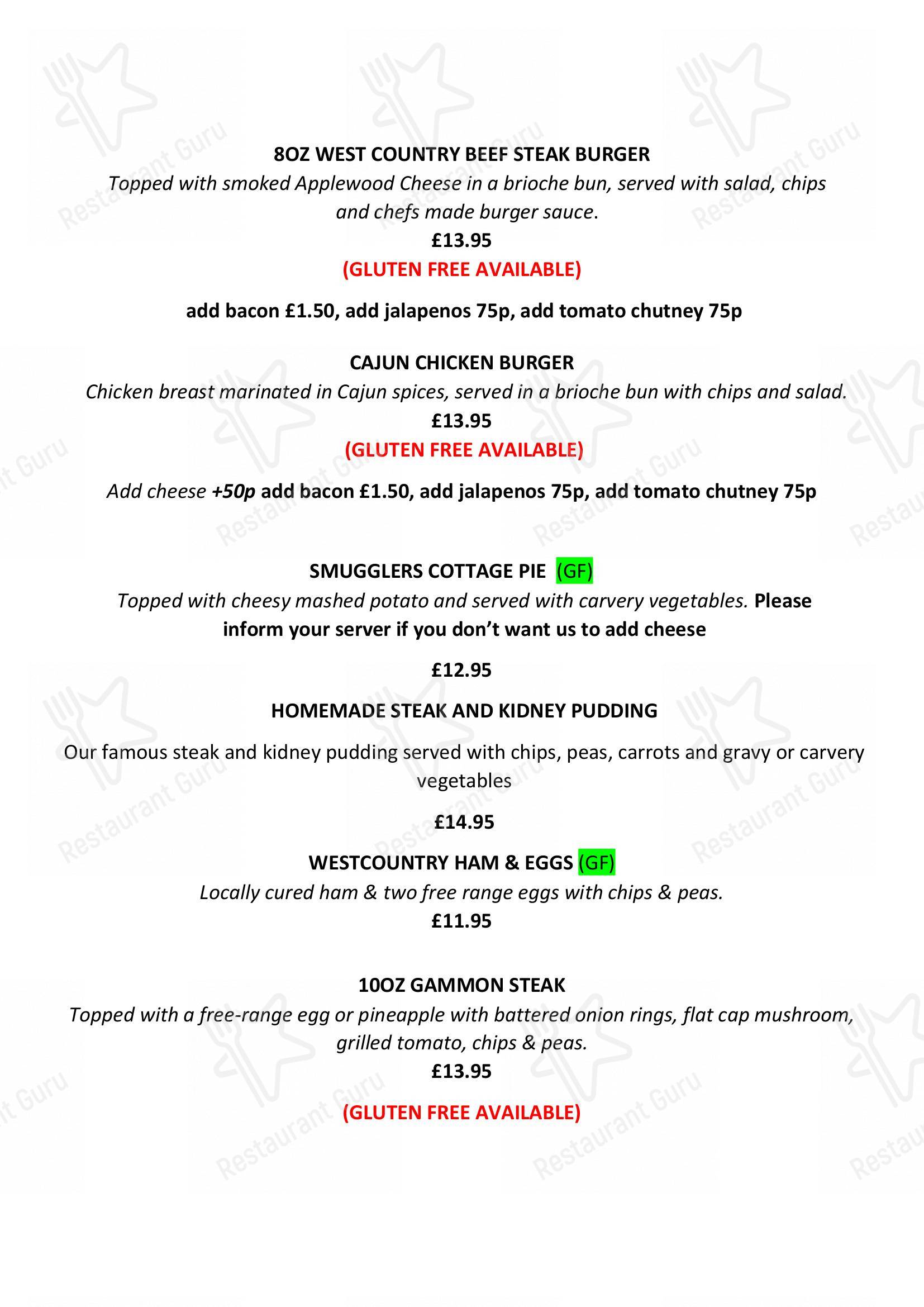 Menu at The Smugglers Inn pub & bar, Dawlish