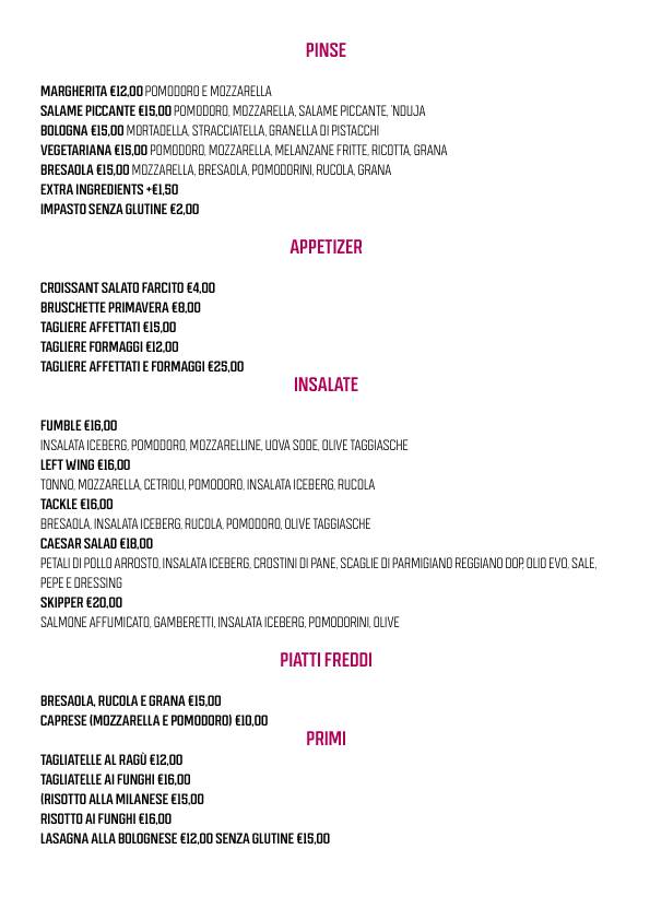 Menu di The Sport 