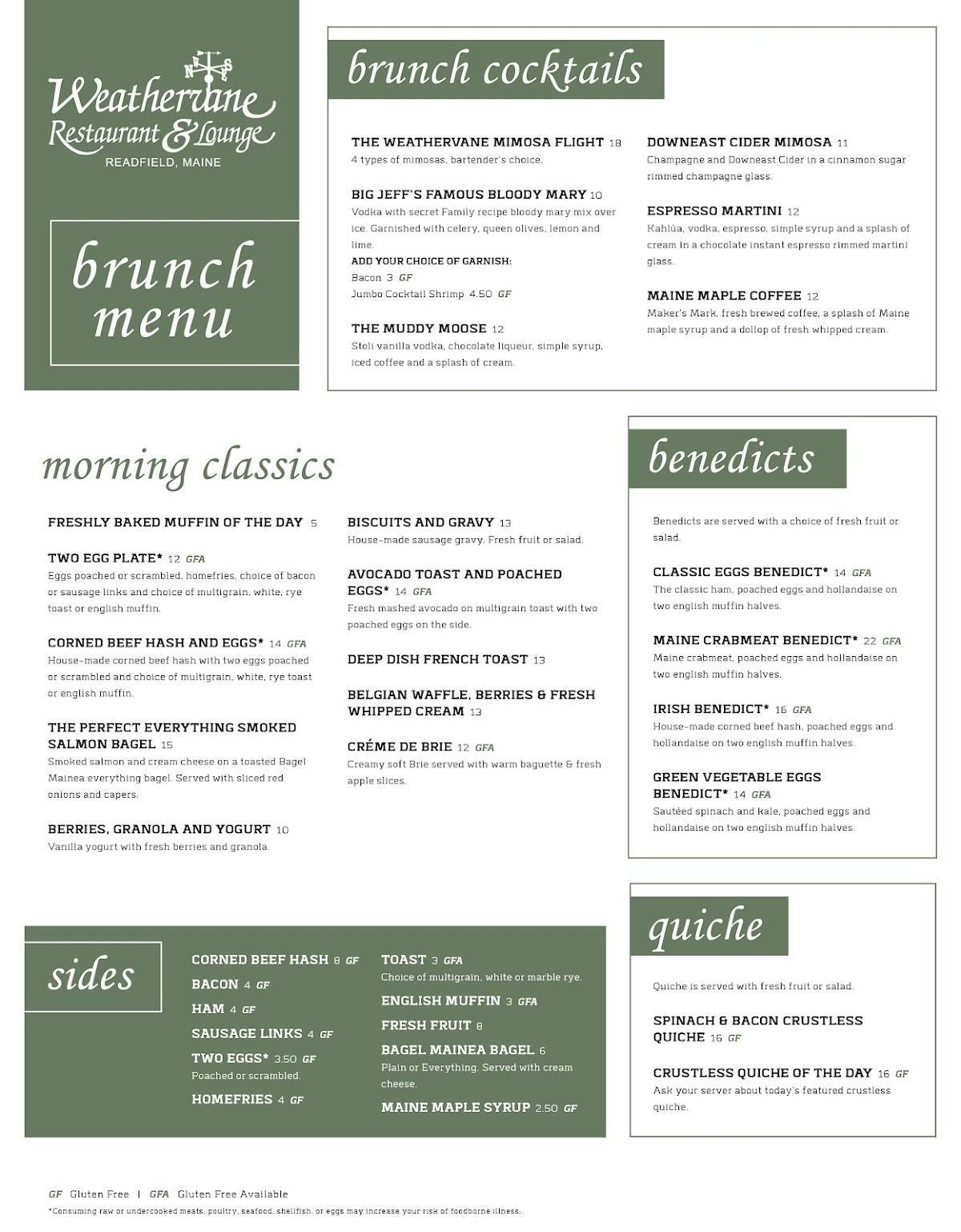 Menu at The Weathervane Restaurant & Lounge, Readfield, Main St