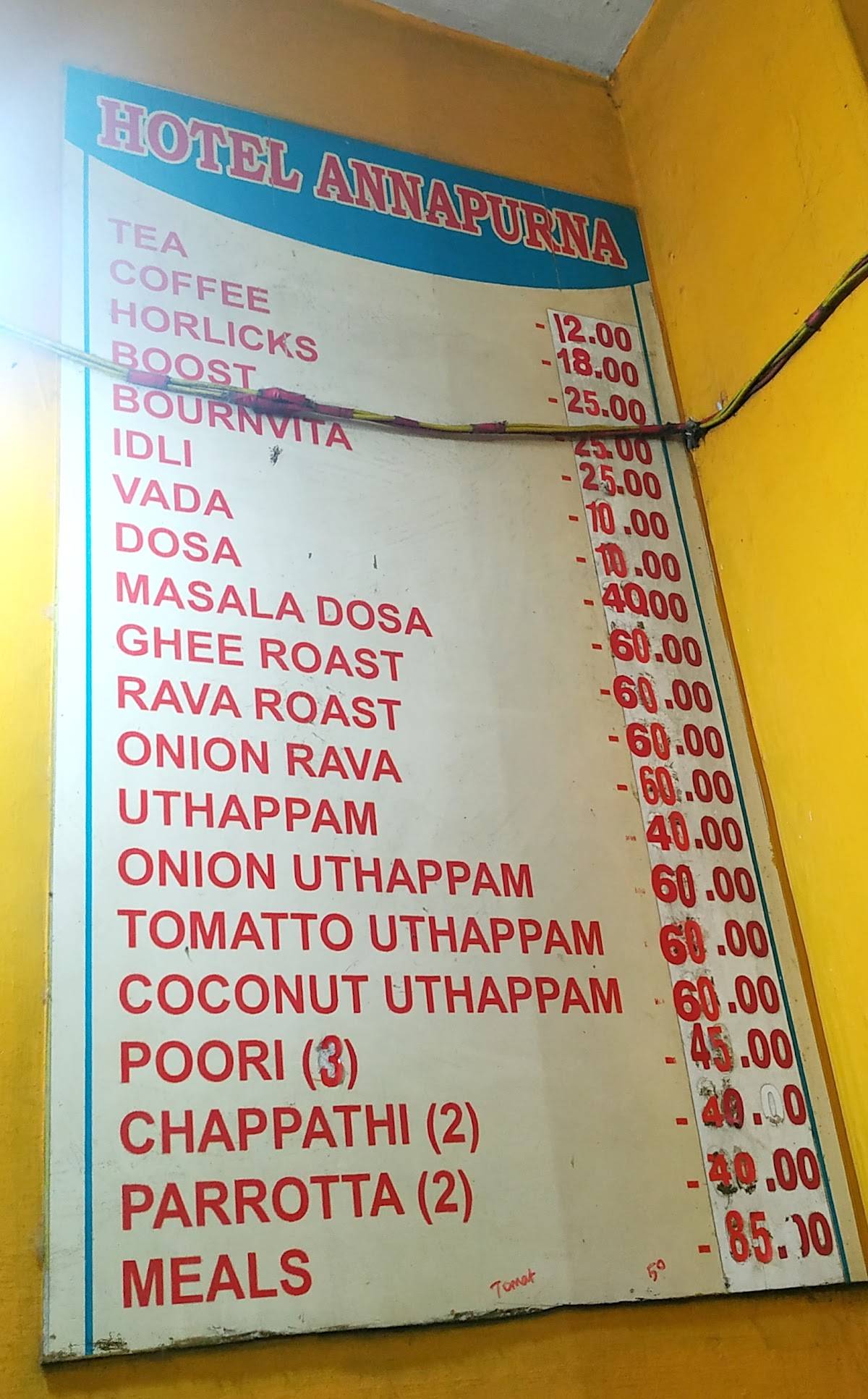 Hotel Annapoorna menu