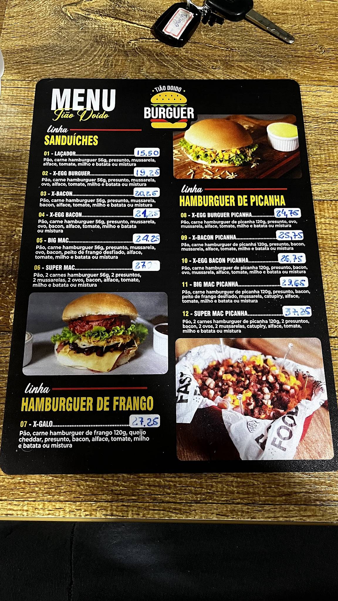 Tião Doido Burguer cardápio