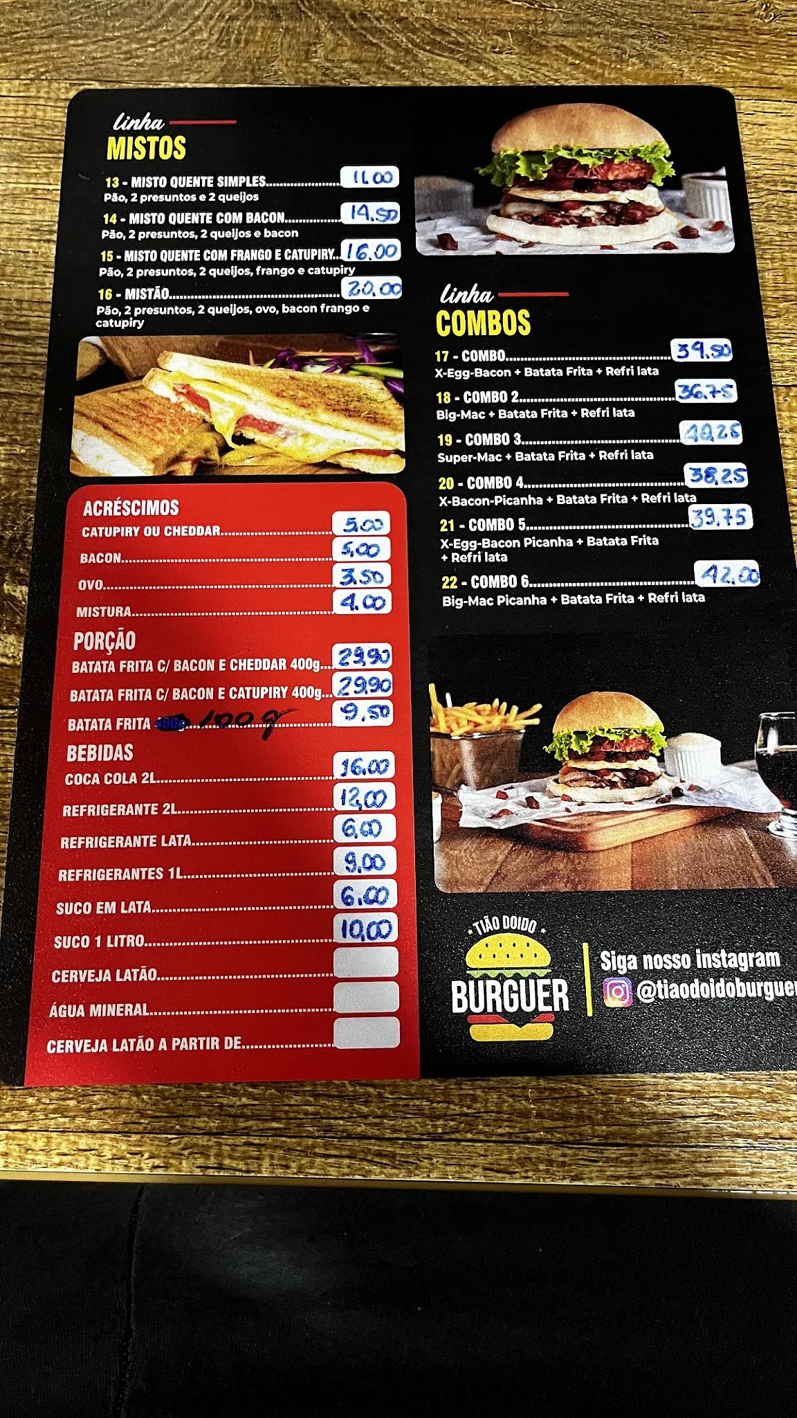 Tião Doido Burguer cardápio