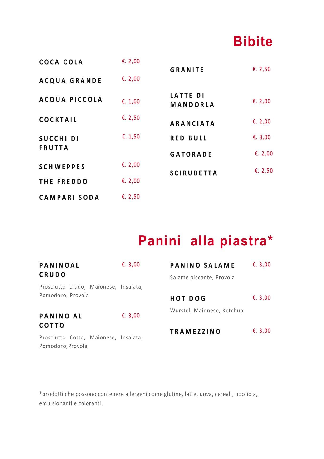 Menu di Tiche Bar 