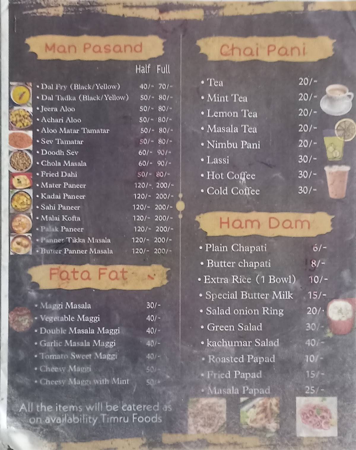 Timru Foods menu