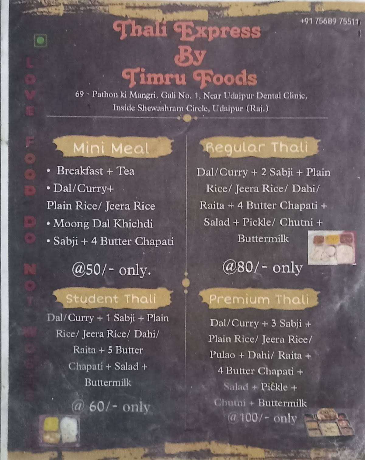 Timru Foods menu