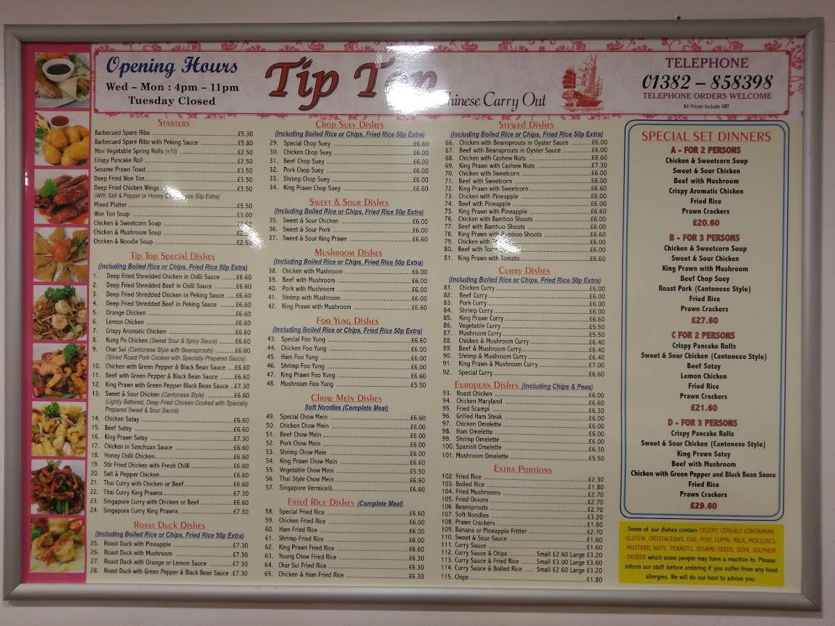 Menu at Tip Top fast food, Dundee