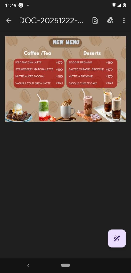 Cascade Cafe menu