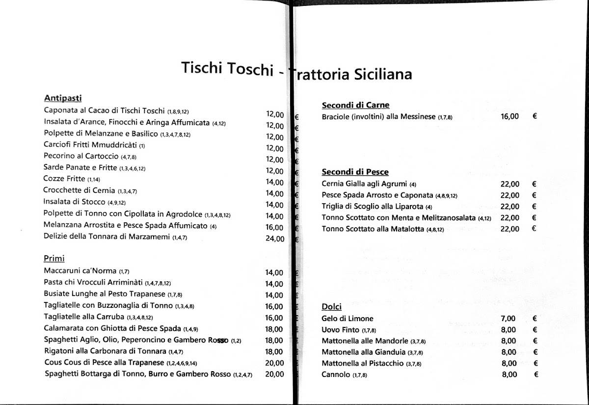Menu de Tischi Toschi Roma