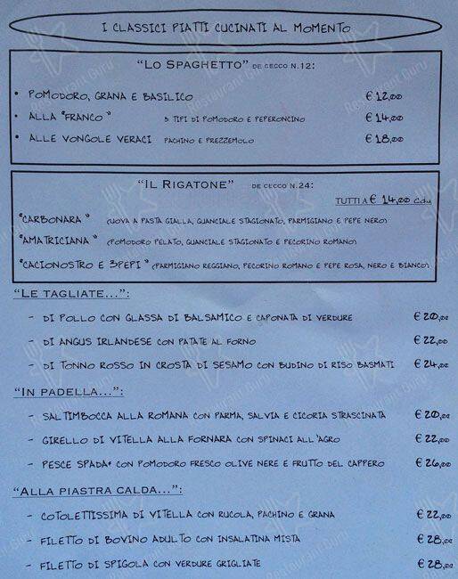 Menu de TOTO dal 1922