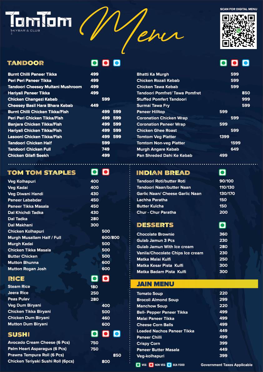 TomTom SkyBar & Club menu