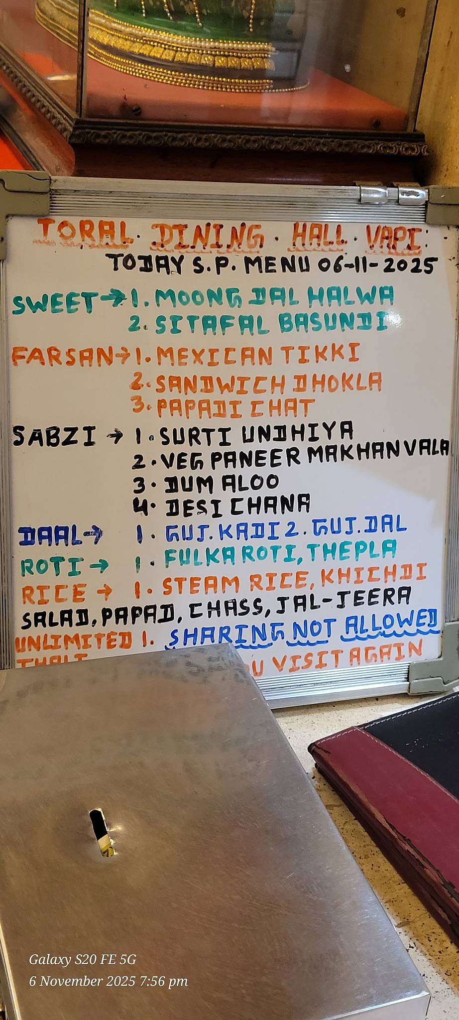 Toral Dinning Hall menu