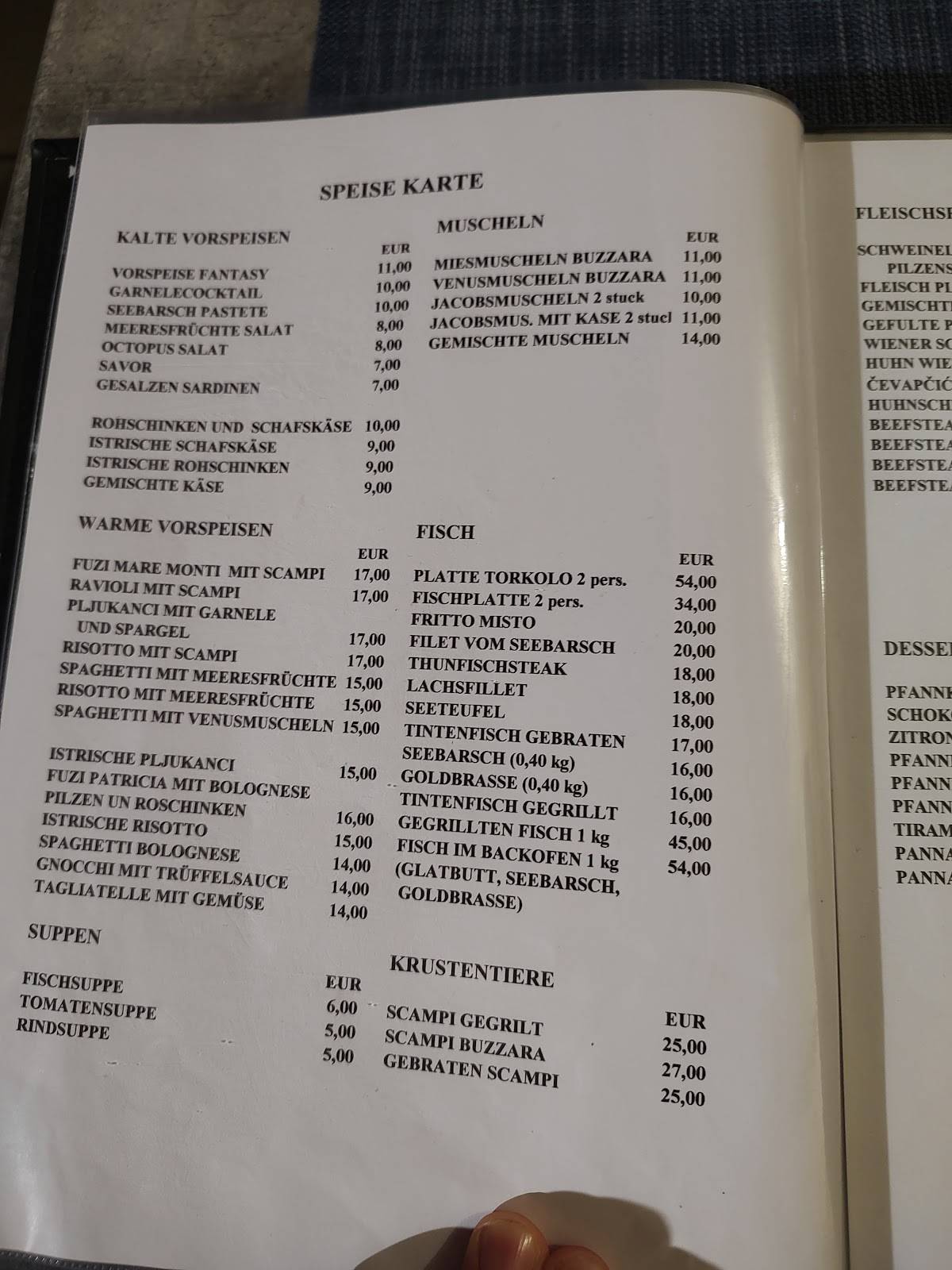 Menu di Torkolo restaurant 