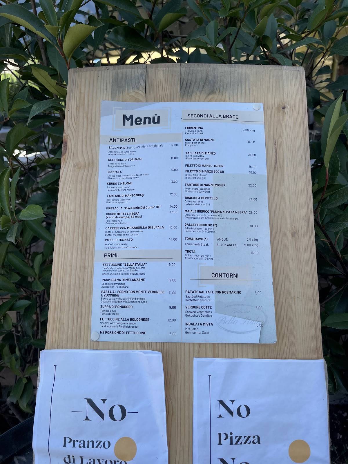 Menu di Trattoria Bella Italia 