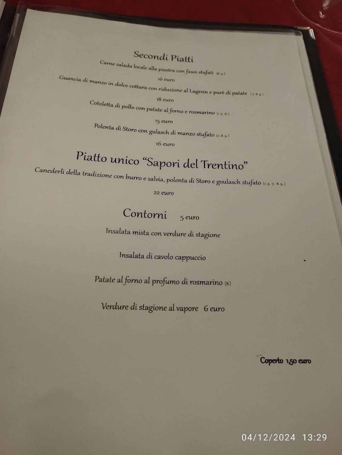 Menu di Trattoria Bella Vista di Civettini 