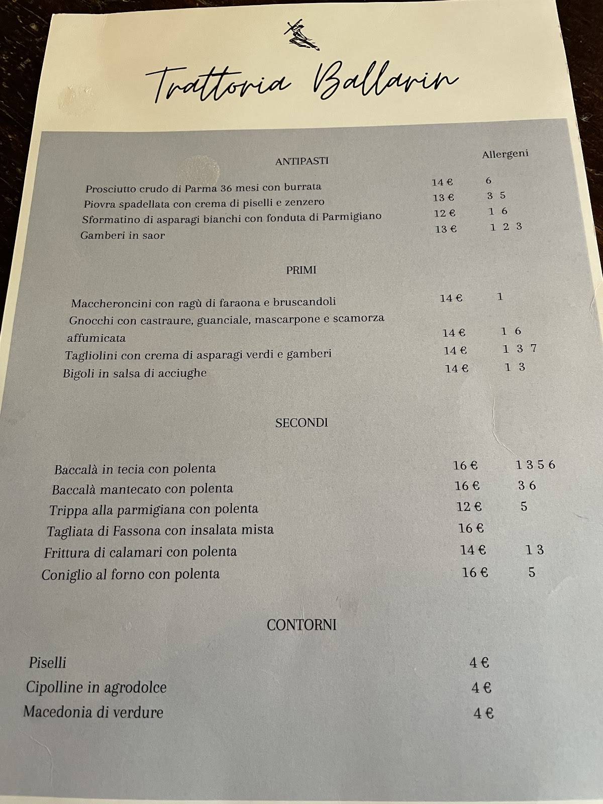 Menu di Trattoria Da Ballarin 