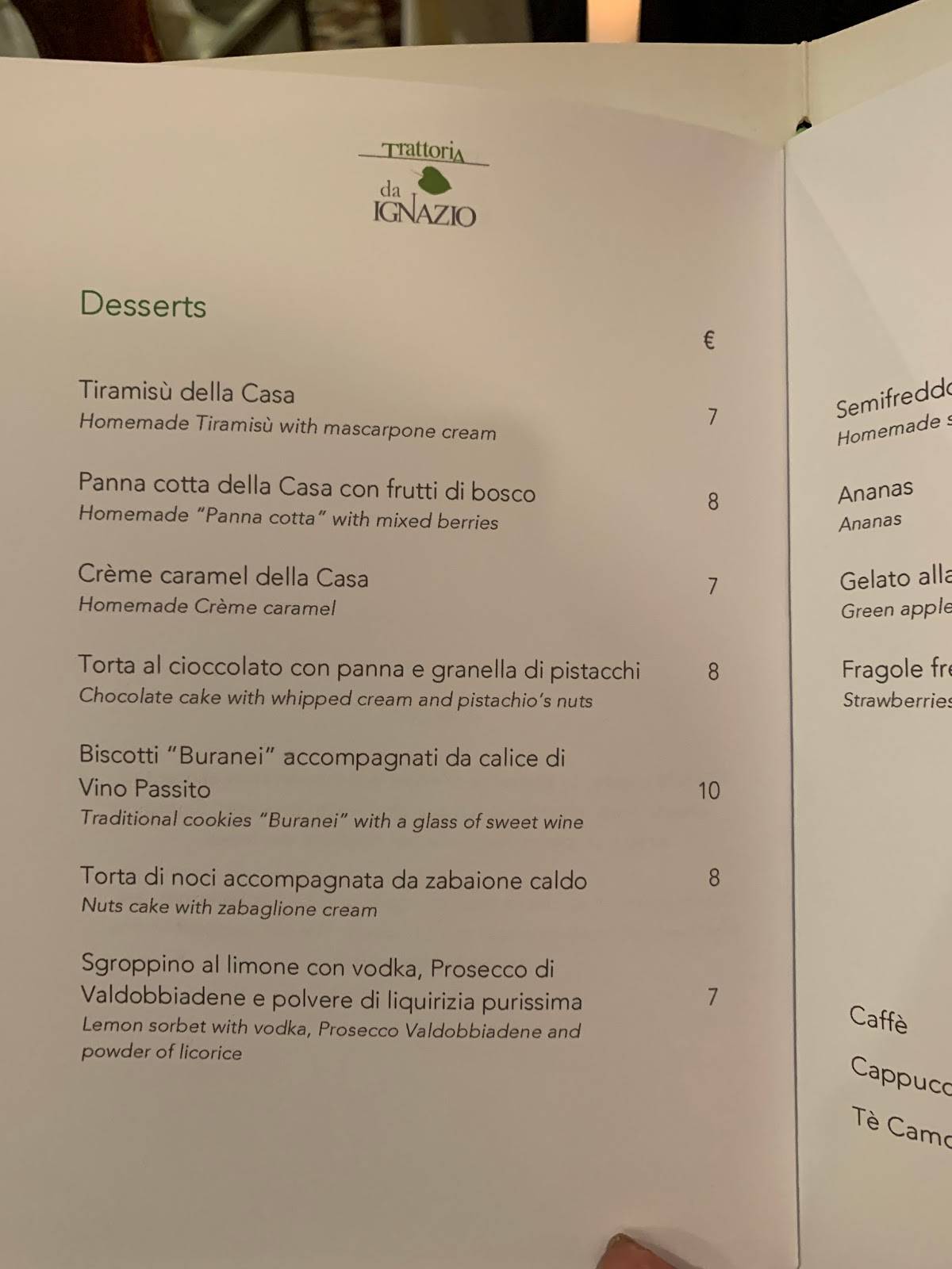 Menu di Trattoria Da Ignazio 